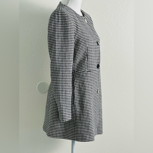 Zara Black and Ecru Check Gingham Frock Long Coat/Blazer Size Large - Picture 7 of 13
